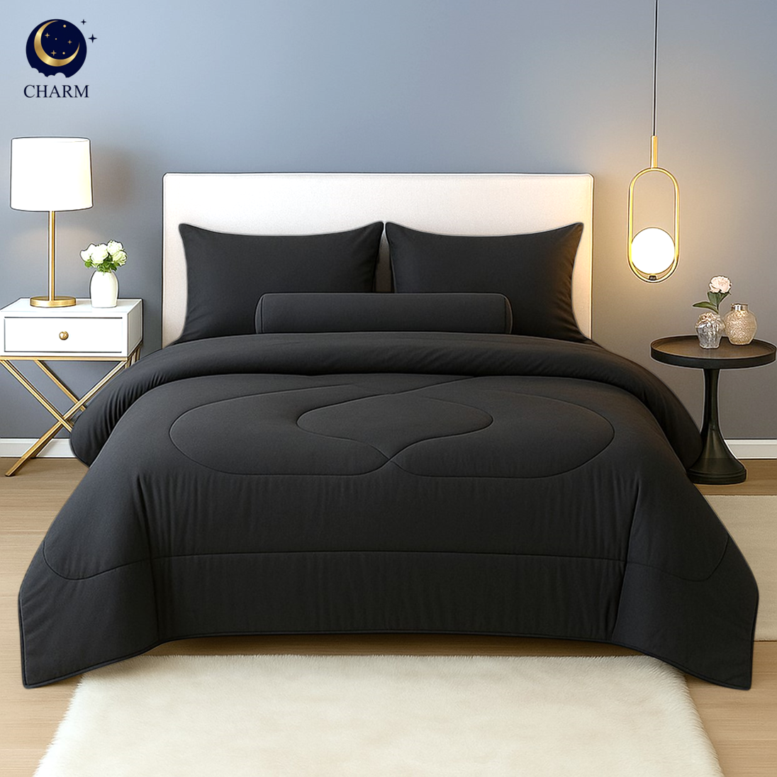 ชุดผ้าปูที่นอน 3.5 ฟุต 4 ชิ้น CHARM สี BLACK คอลเลคชั่น CLASSIC_1